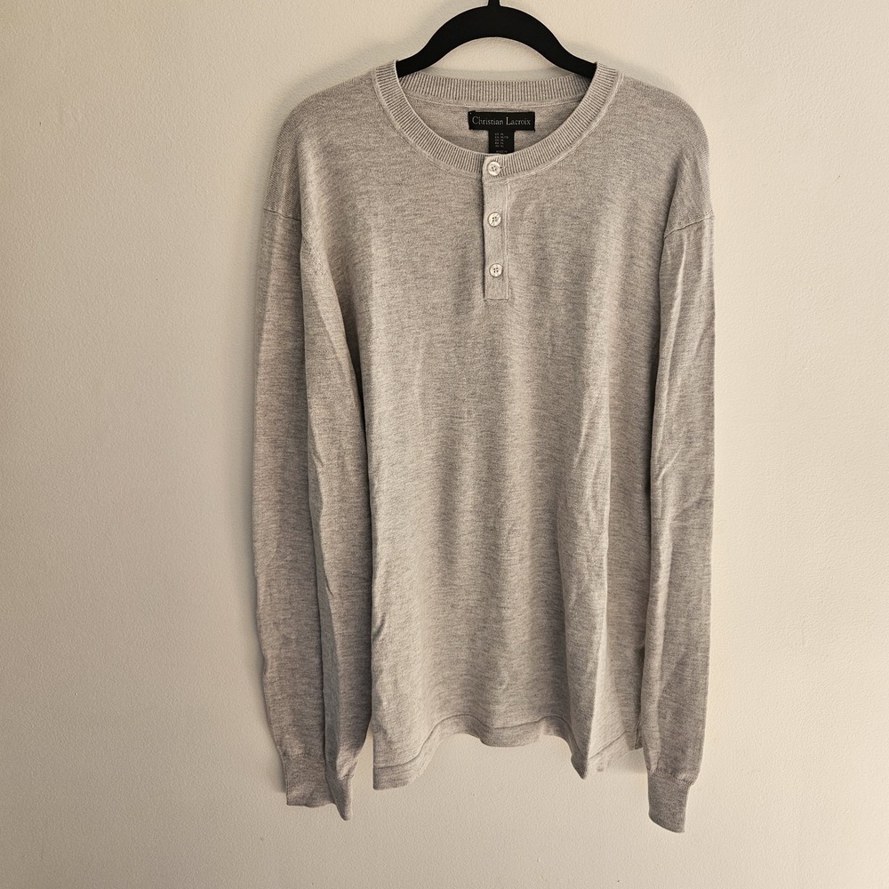 Christian Lacroix Sweater Mens XL Gray Cotton Nylon Silk Cashmere Knit Button